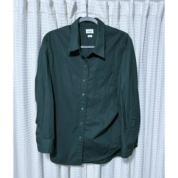 Aritzia Wilfred Free Cotton Poplin Button Up Top in Scarab Dark Green Size XS - Picture 1 of 6